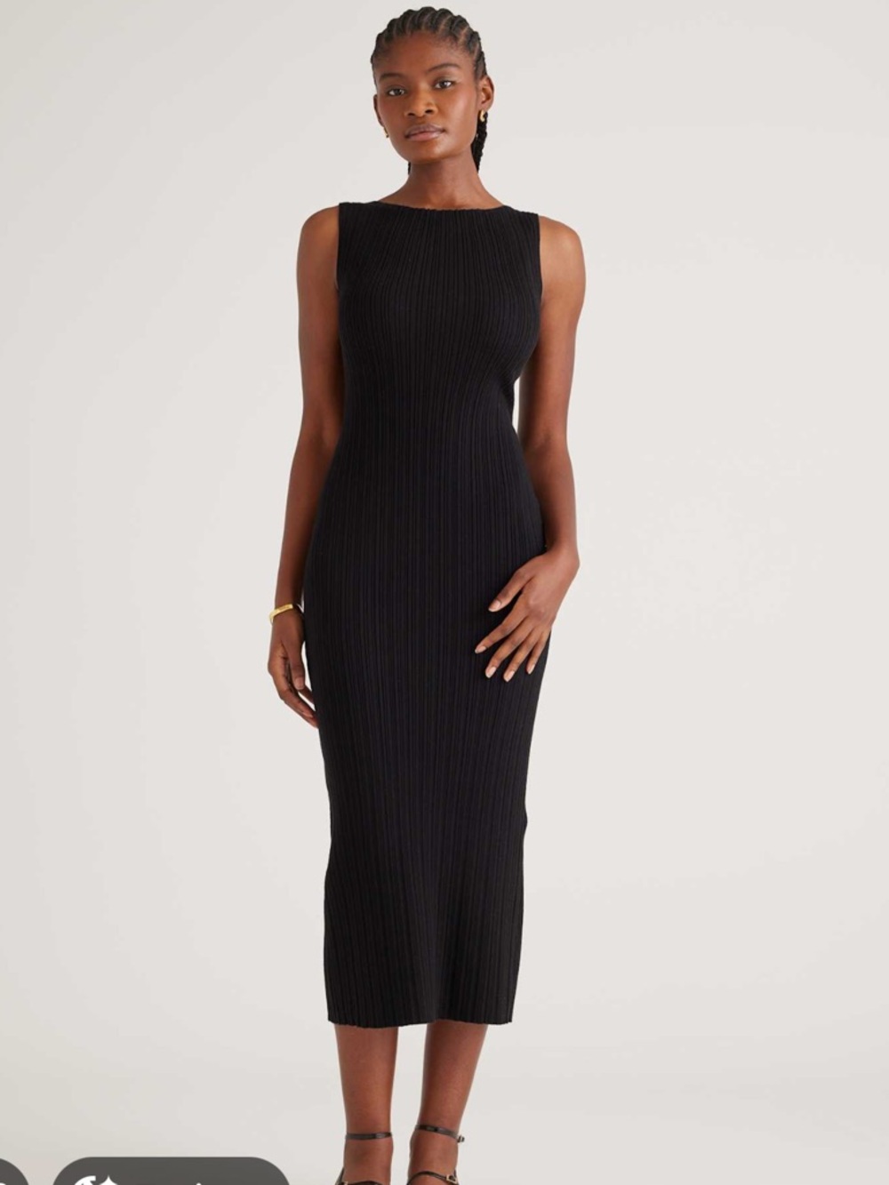 Quince Black Ribbed Sleeveless Midi Dress